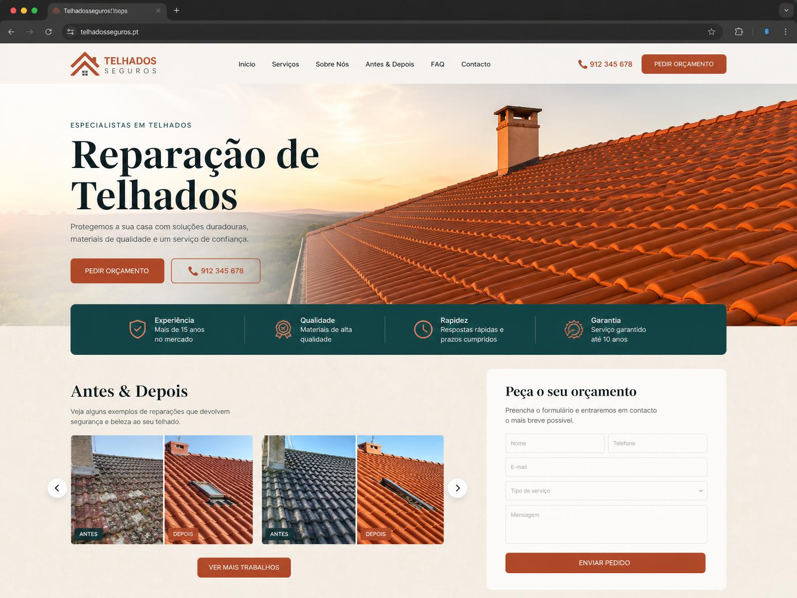 Website exemplo: Reparação de Telhados