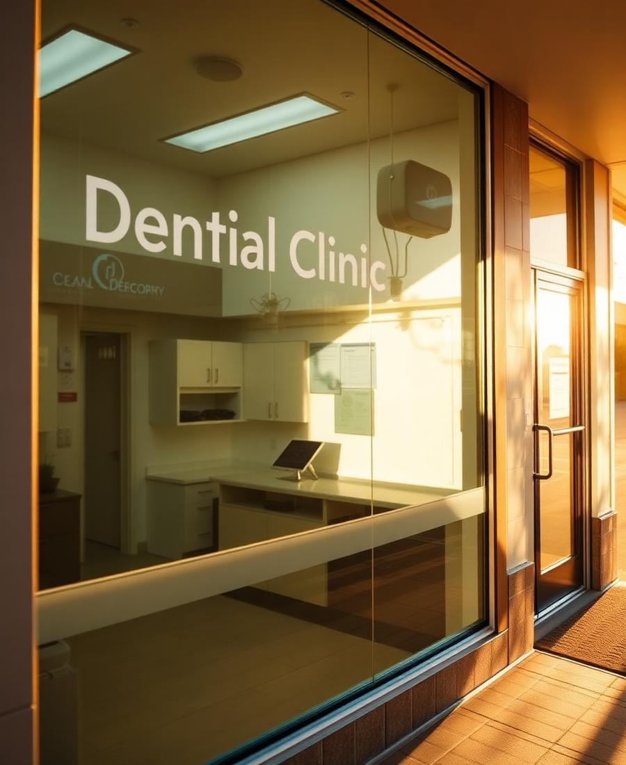 Vitrine de uma clínica dentária ao final do dia